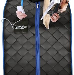 SereneLife Draagbare Infrarood Sauna, Éénpersoons Thuis Sauna met Verwarmde Voetmat, Draagbare Stoel en Bedrade Controller voor Timer en Automatische Warmte-instellingen
