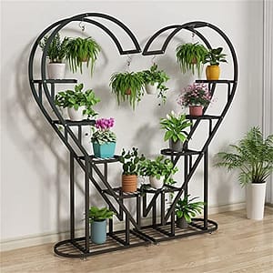 5-laags metalen plantenstandaard, smeedijzeren hart bloemenstandaard hartvormige plantenplank meerdere plantenbakken display voor woondecoratie, woonkamer, balkon