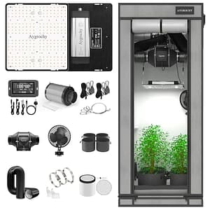 Aygrochy Advanced Grow System plantenset met centrale geïntegreerde controller, automatisch ventilatieschema, volledig spectrum led-groeilamp, 100 W EVO, 60 x 60 x 140 cm grote groeibox.