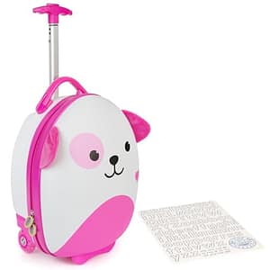 boppi Tiny Trekker Kids Bagage Reiskoffer Draagtas Kind Cabine Bag Vakantie Trek langs Trolley Lichtgewicht Wielen Holdall 17 Liter Handkoffer - Hond Roze