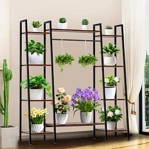 homegroove Hoge plantenstandaard voor binnen, 6 gelaagde metalen plantenstandaard voor kamerplanten, meervoudig, 140 cm groot plantenrek, hoekplantenhouder, bloemenplanken voor woonkamer, terras