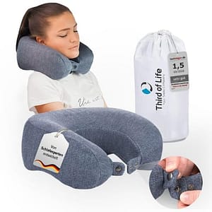 Nekkussen ANDAR Quickdry | Geheugenschuim reiskussen | Orthopedisch HWK-nekkussen met warmteregulerend sneldrogend overtrek | Ideaal voor reizen met de auto, het vliegtuig of de trein, 30x26x13/10 cm