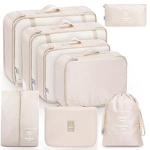 Packing Cubes, 8-delige set, kledingtassen, koffer-organizer voor vakantie en reizen, set pakkubussen, opbergsysteem voor koffer, beige