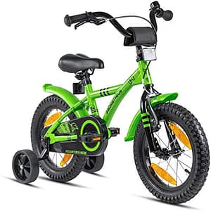 PROMETHEUS BICYCLES kinderfiets 14 inch fiets jongens meisjes van 4 jaar oude met zijwieltjes terugtraprem in groen BMX