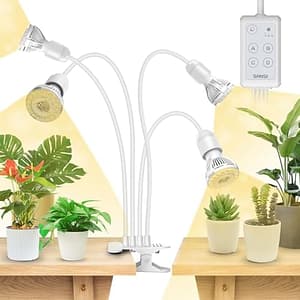 SANSI LED Plantenlamp voor Kamerplanten, 40W Volledig Spectrum 4-Zwanenhals Clip-On Groeilamp met Timer 4/8/12 uur, 600W Equivalente Kweeklamp met 4 E27-Lampen, Wit