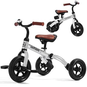XPIY Driewieler voor peuters van 2 - 5 jaar, 3-in-1 vouwfiets voor jongens en meisjes, driewieler voor kinderen met afneembaar pedaal en verstelbare zitting (zilver glanzend)