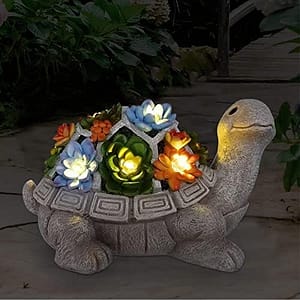 Yeomoo Schildpad tuinfiguur op zonne-energie met vetplanten en 7 LED-lampen decoratie voor buiten, balkon, terras, huis, cadeau voor vrouw/moeder